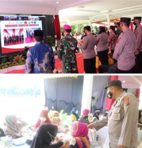 Mapolres Langkat Ikuti Zoom Meeting Kapolri dan Laksanakan Vaksinasi Serentak
