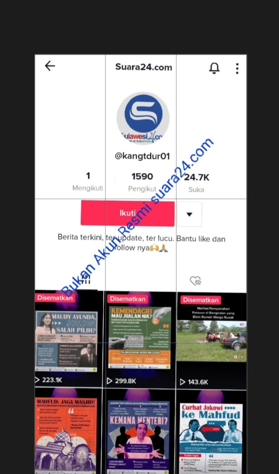 Pemberitahuan Untuk Halayak Banyak Akun TikTok Ini Bukan Milik Redaksi suara24.com