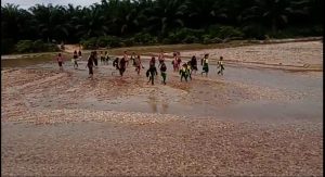 Puluhan Anak SD di Langkat Bertaruh Nyawa Menyebrangi Sungai Untuk ke Sekolah