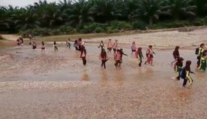 Viral di Medsos Pelajar SD di Langkat Sebrangi Sungai, Camat Wampu ‘Gerah’