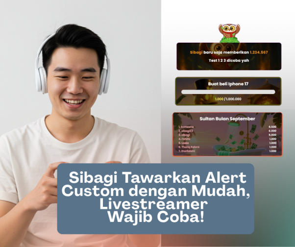 Alt Text : Livestreamer sedang melakukan livestream dengan tampilan notifikasi saweran atau donasi muncul di layar.